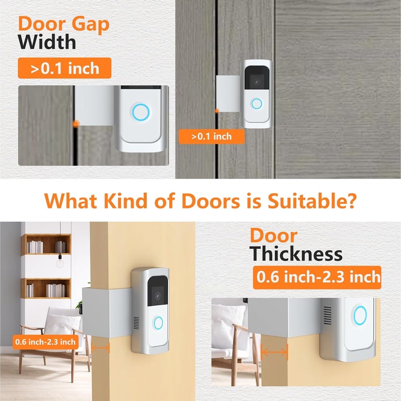 Mamerry Anti-Theft Video Doorbell Camera Mount, No-Drill Bracket Holder Compatible with All-new Battery Doorbell/(2020 Release)/Battery Doorbell Plus/Pro, Not Block Doorbell Motion Sensor (Silver) - Image 4
